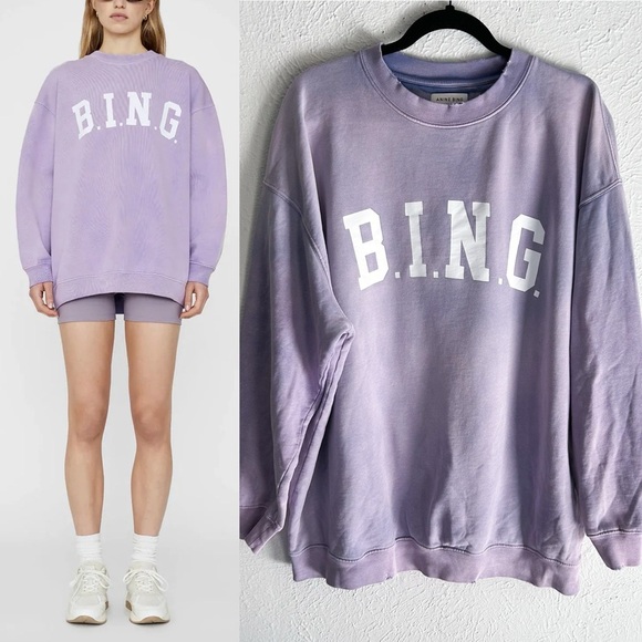 Anine Bing Tyler Sweatshirt in Washed Lavender Large Distressed - Picture 1 of 7
